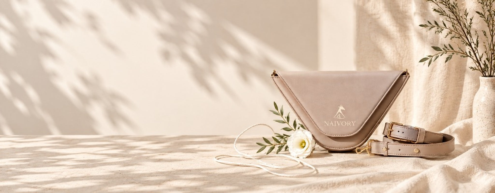 Naivory Handcrafted Taupe Triangle Crossbody Bag